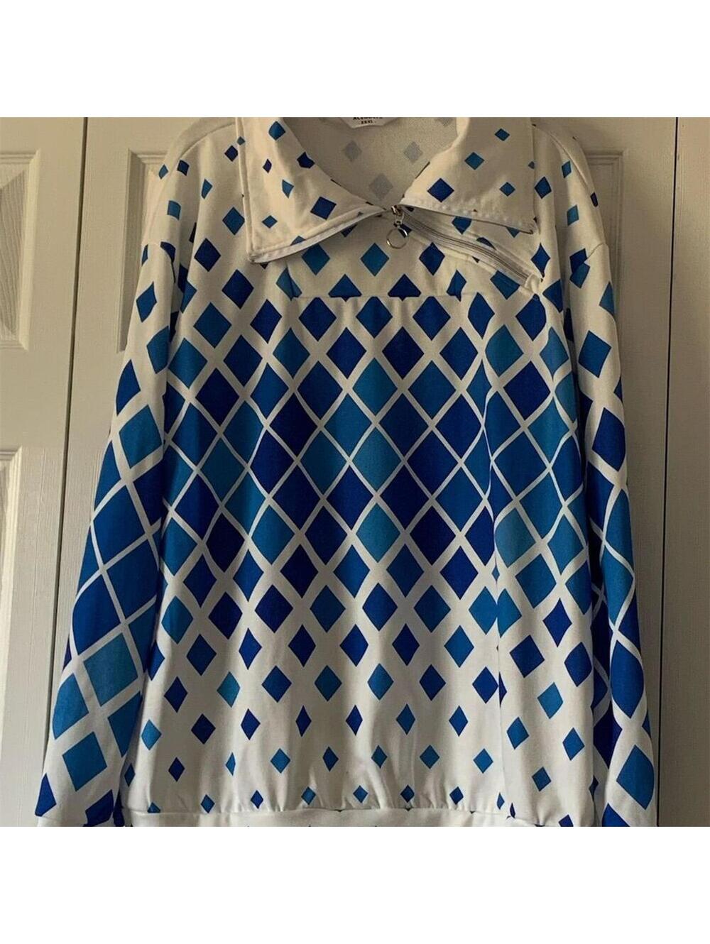 Women Golf Pullover Sweatshirt Blue White Long Sleeve Top Size XXXL
